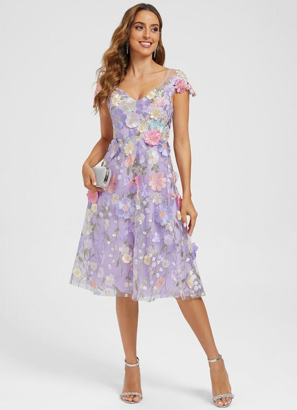 Robe Midi Fleurie Lilas - gallery 4