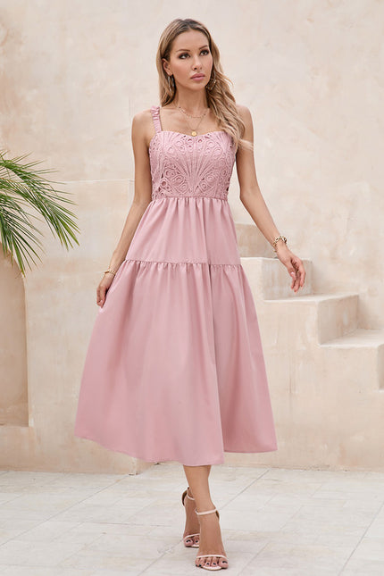 Robe Midi Midi Rose Brodée - gallery 1