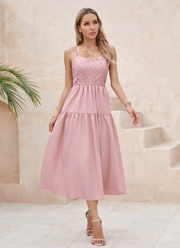 Robe Midi Midi Rose Brodée - gallery 1