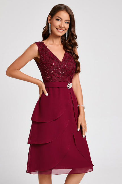 Robe Midi Volants Bordeaux