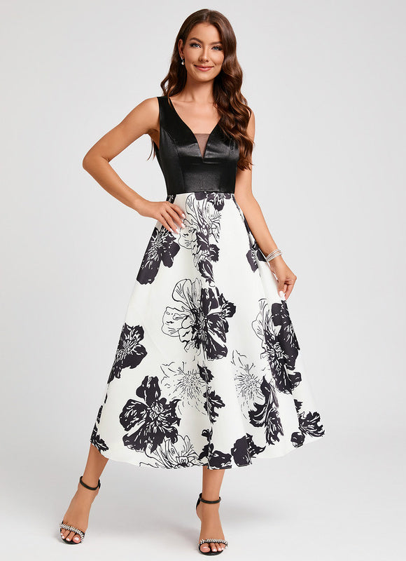 Robe Midi Fleurie Contrastée