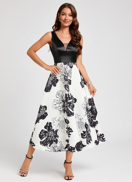 Robe Midi Fleurie Contrastée