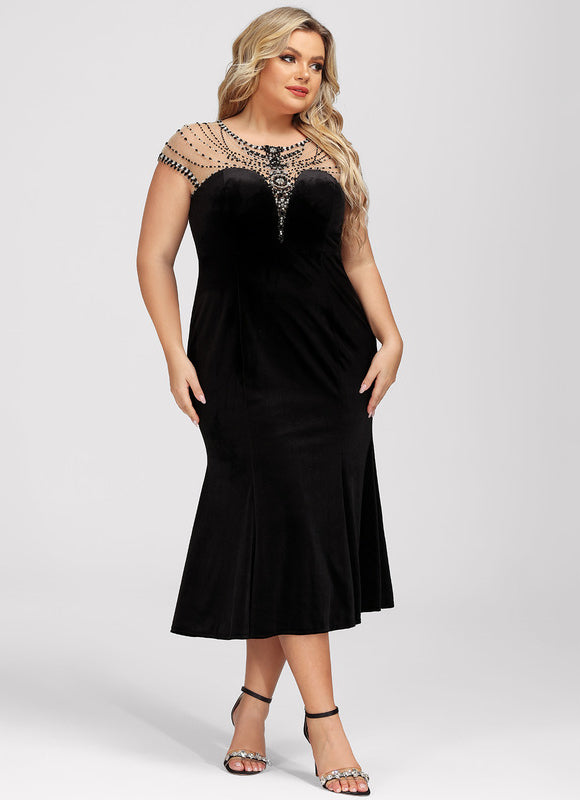 Robe Midi Velours Noir Élégante - gallery 8