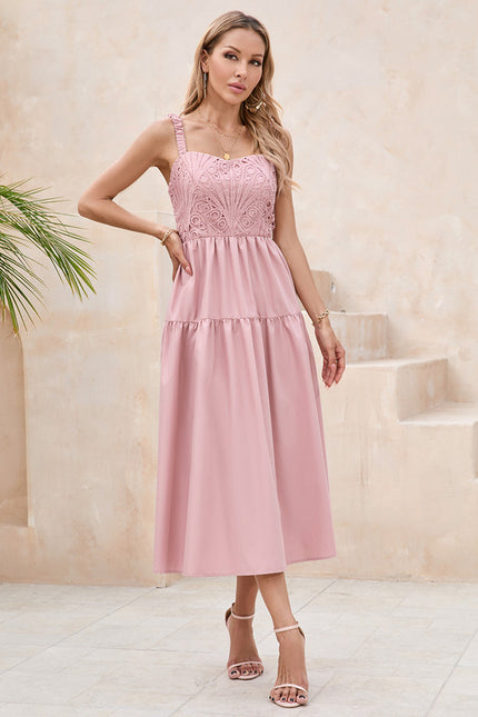 Robe Midi Midi Rose Brodée