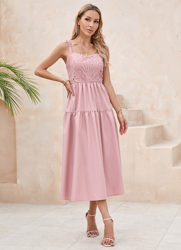 Robe Midi Midi Rose Brodée