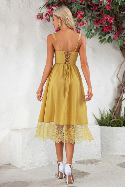 Robe Midi Midi Dentelle Jaune - gallery 2