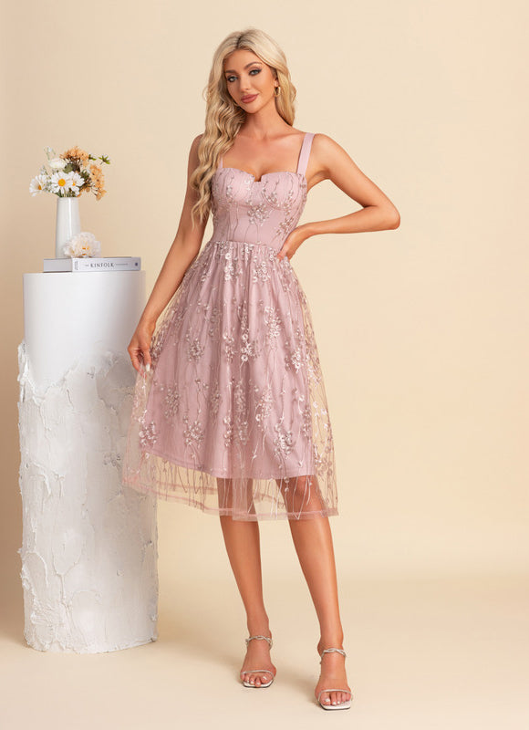 Robe Midi Rose Brodée - gallery 1