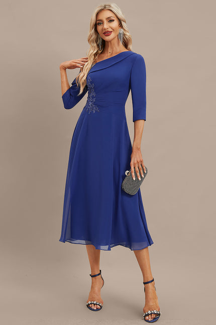 Robe Midi Chiffon Bleu Nuit - gallery 4