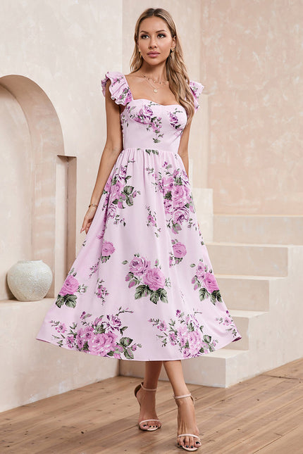 Robe Midi Rose À Volants