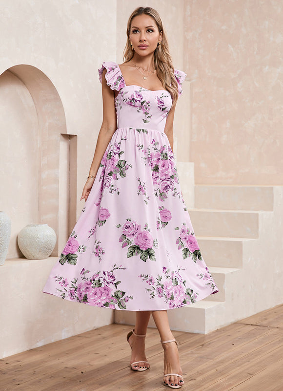 Robe Midi Rose À Volants
