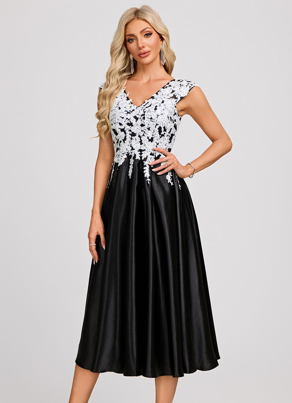 Robe Midi Noire Florale - gallery 4