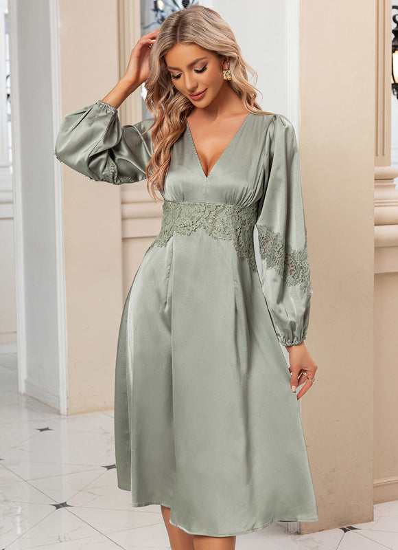Robe Midi Satinée Olive - gallery 3