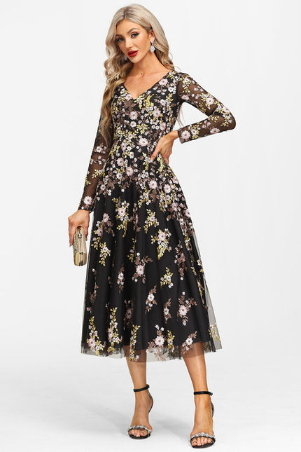 Robe Midi Élegante Noir Floral - gallery 2
