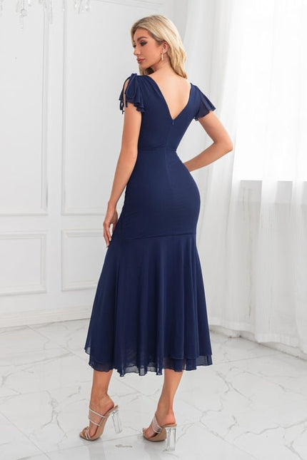 Robe Midi Sirène Drapée Bleu - gallery 3