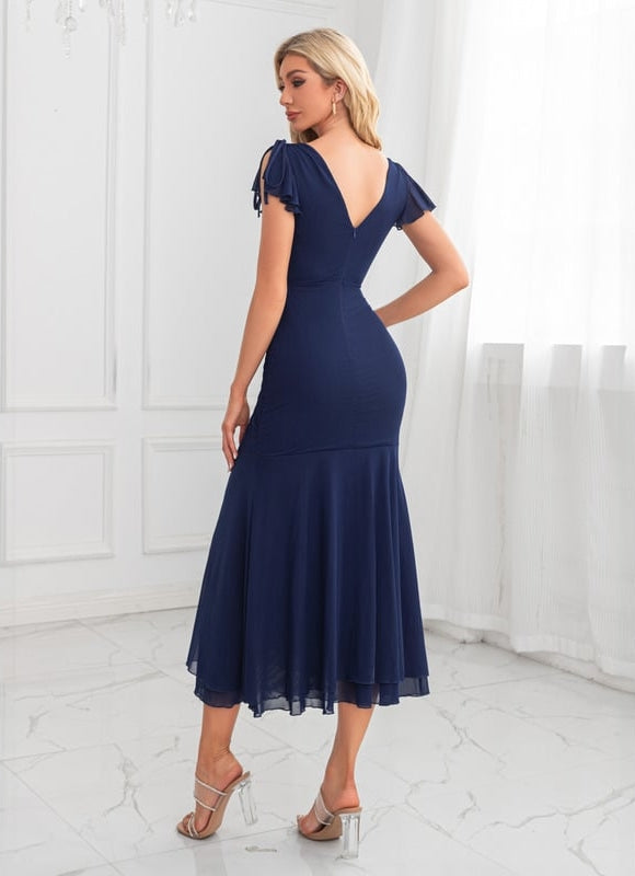 Robe Midi Sirène Drapée Bleu - gallery 3