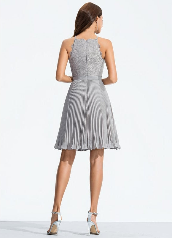 Robe Midi Gris Plissé Chic - gallery 1